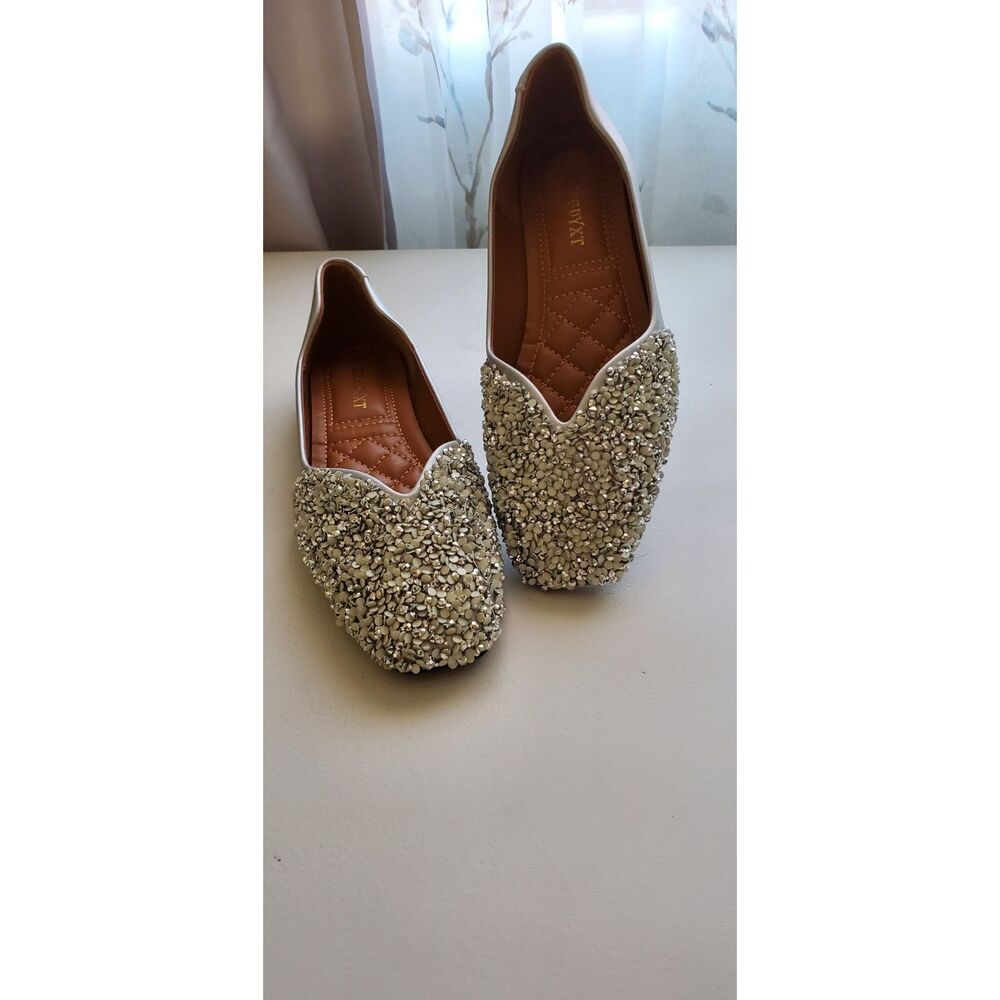 QXCGDYXT Silver Rhinestone with White Formal Shoes Size 38 7-7.5
